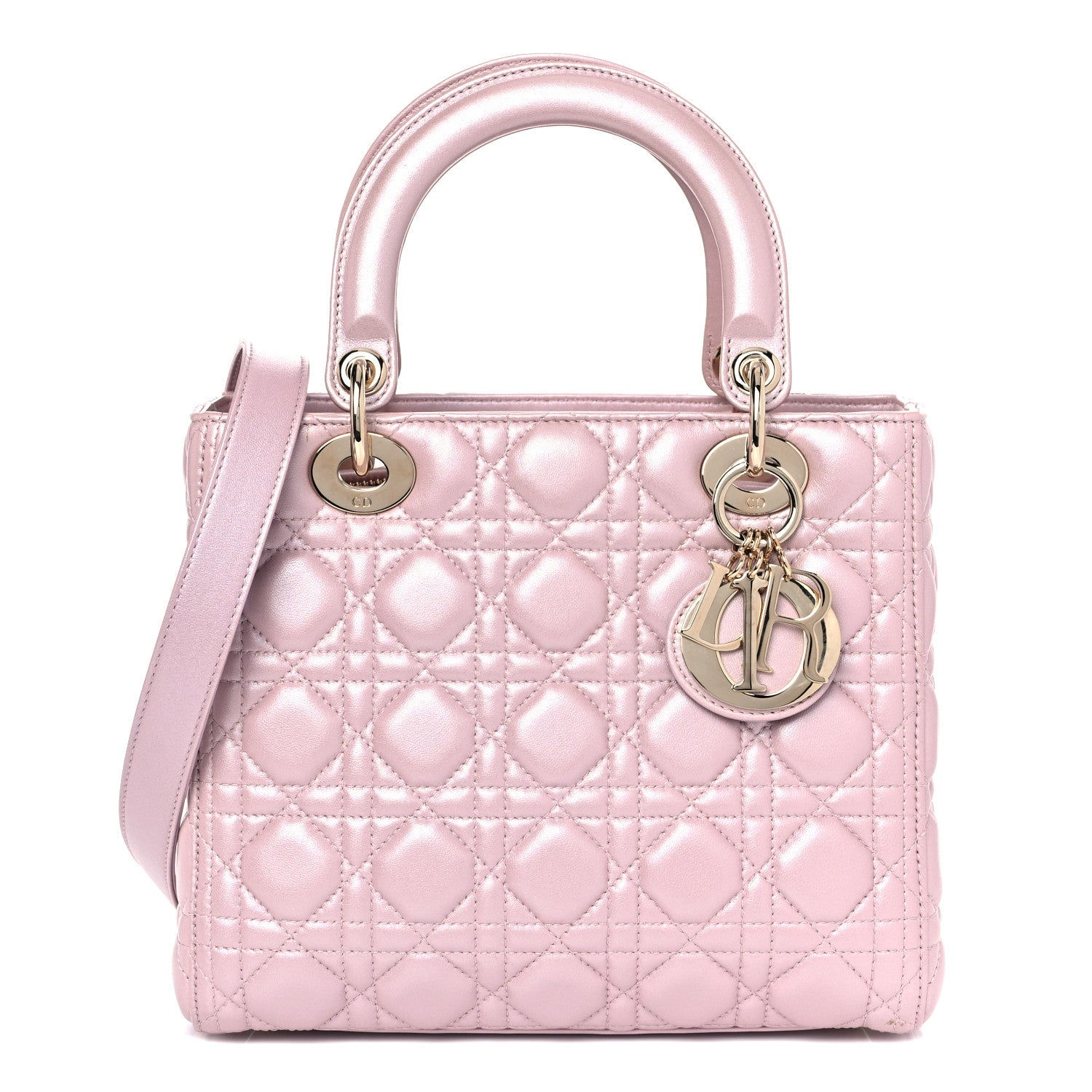 Christian Dior Pearly Lambskin Cannage Medium Lady Dior Lotus 1 of 8