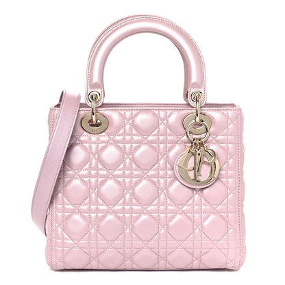 Christian Dior Pearly Lambskin Cannage Medium Lady Dior Lotus 1 of 8