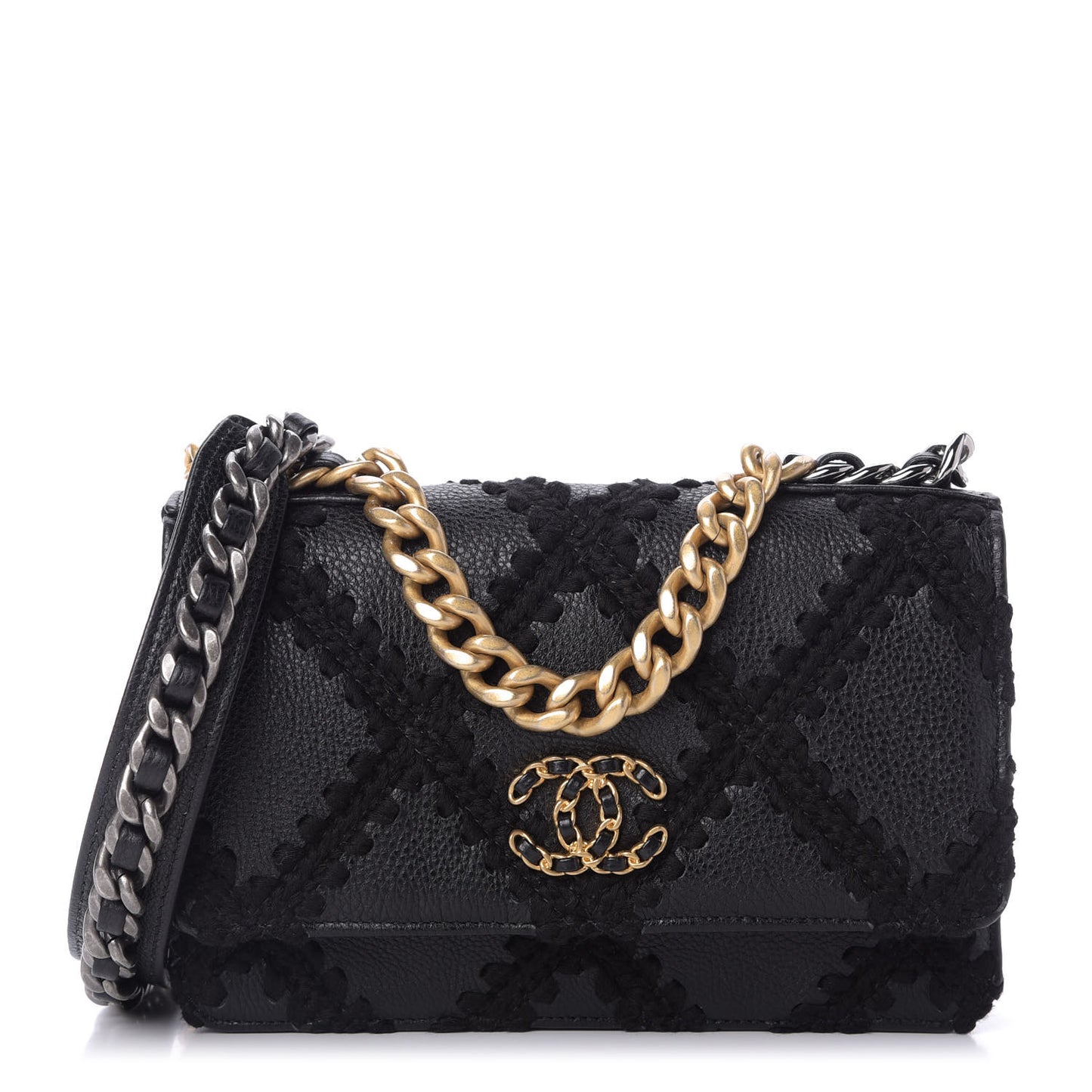 Calfskin Crochet 19 Wallet On Chain WOC Black