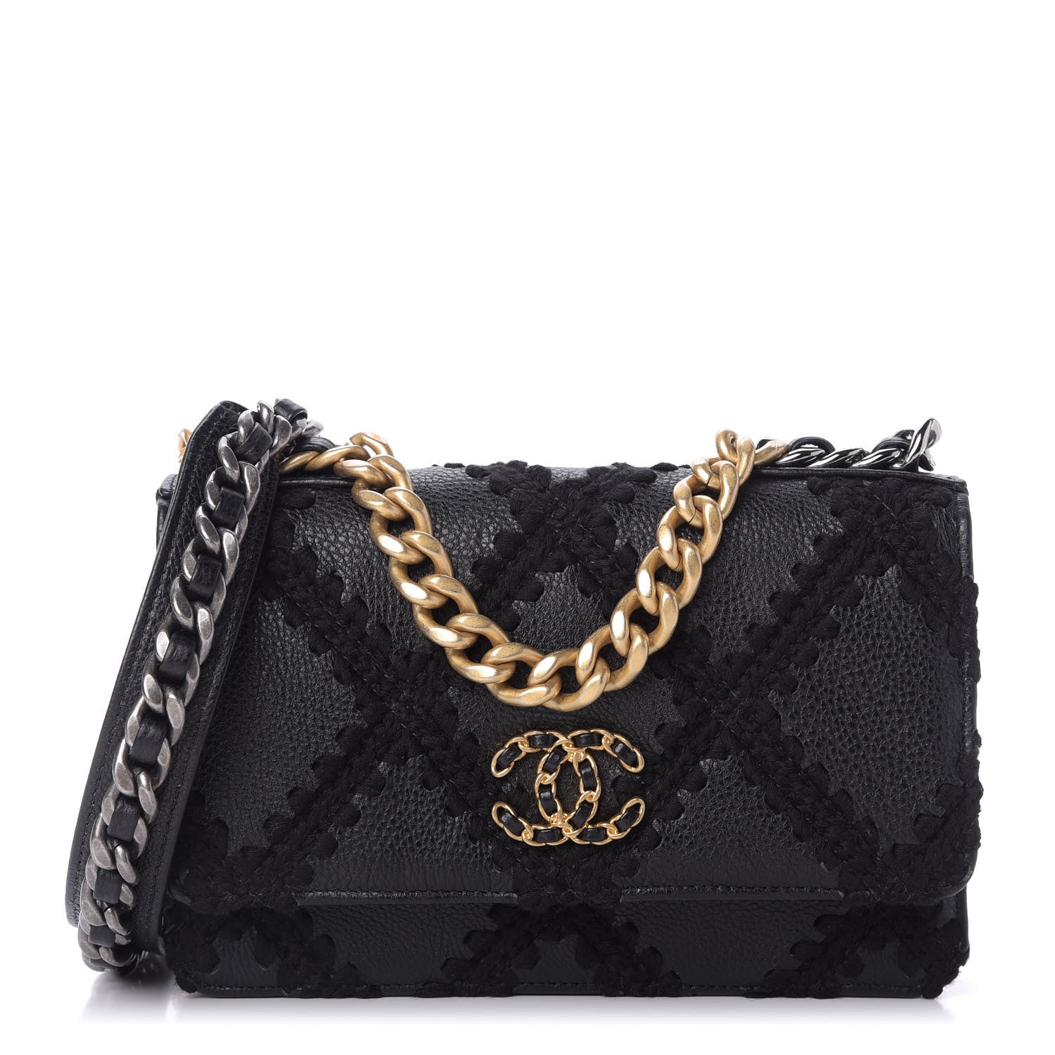 Chanel Calfskin Crochet 19 Wallet On Chain WOC Black 1 of 10