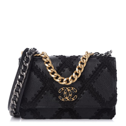 Chanel Calfskin Crochet 19 Wallet On Chain WOC Black 1 of 10