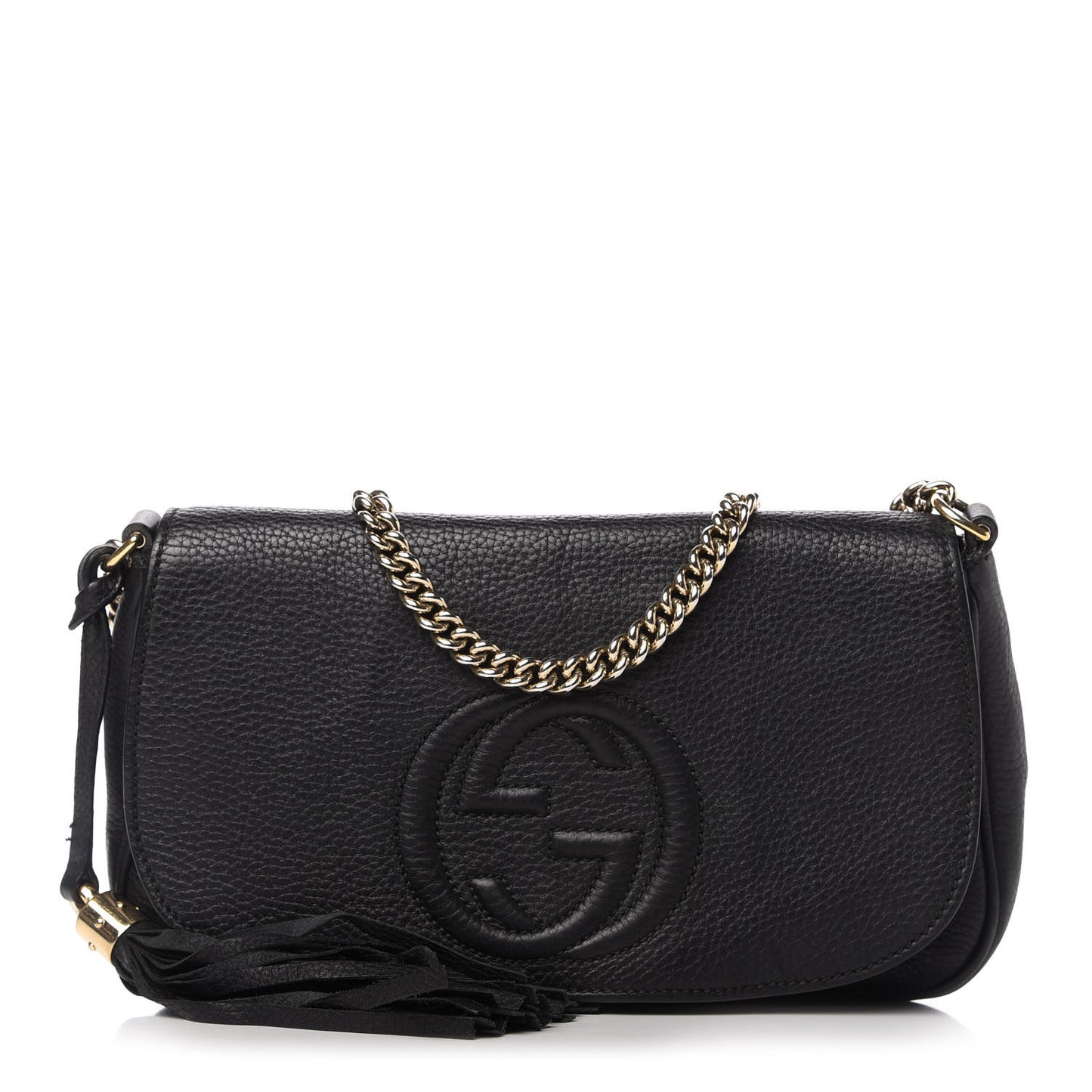 Pebbled Calfskin Medium Soho Flap Crossbody Black