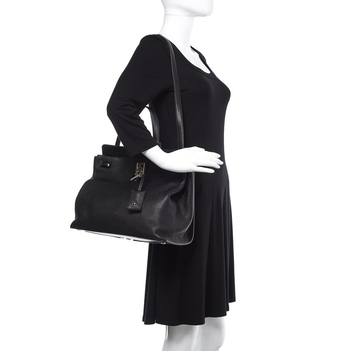 Pebbled Calfskin Large JoyLock Satchel Black