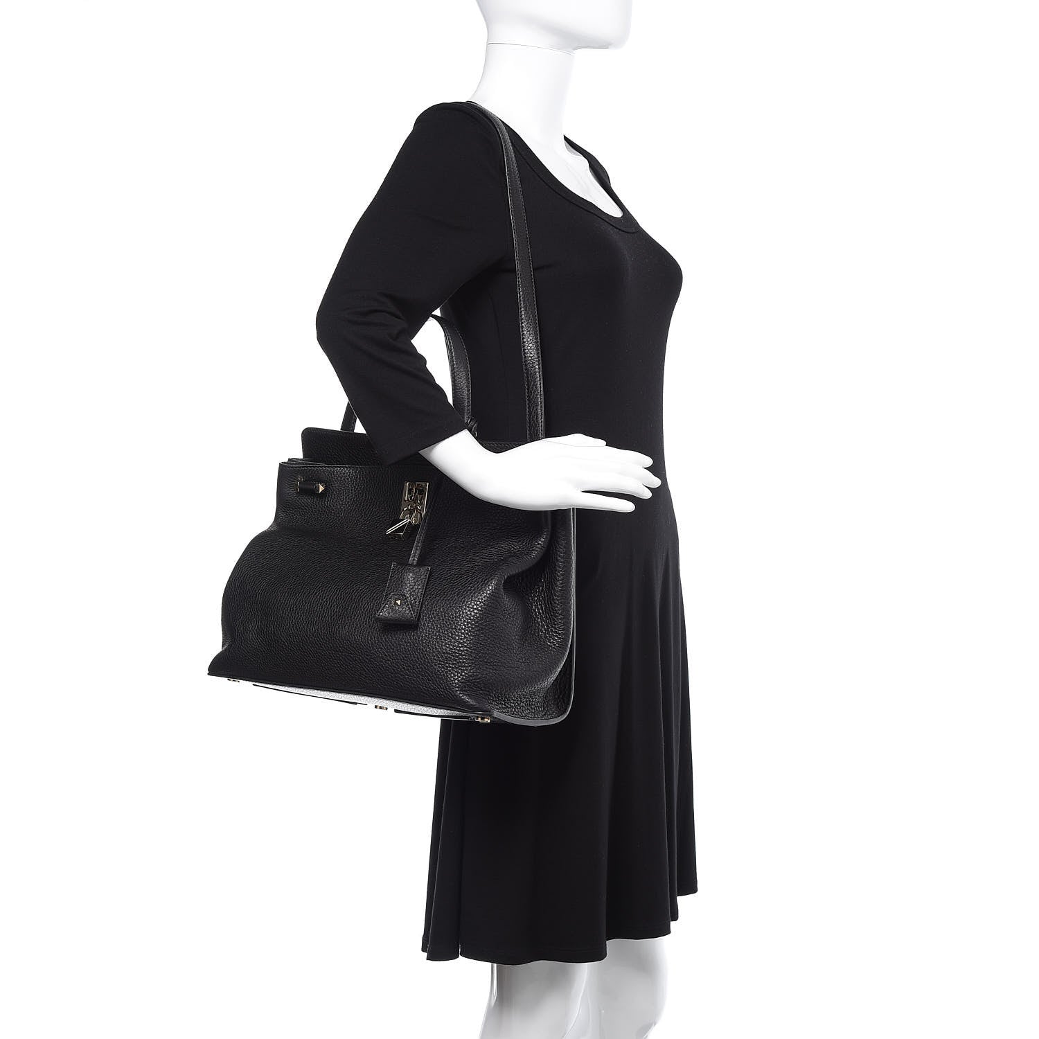 Valentino Garavani Pebbled Calfskin Large JoyLock Satchel Black 2 of 10