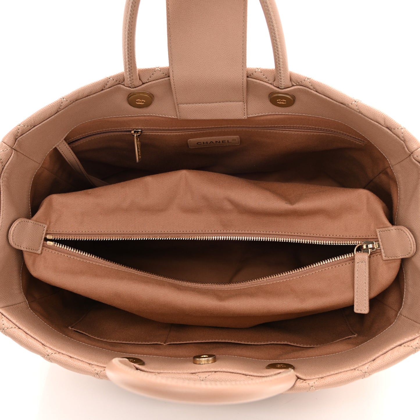 Caviar Quilted Large Coco Handle Shopping Tote Beige