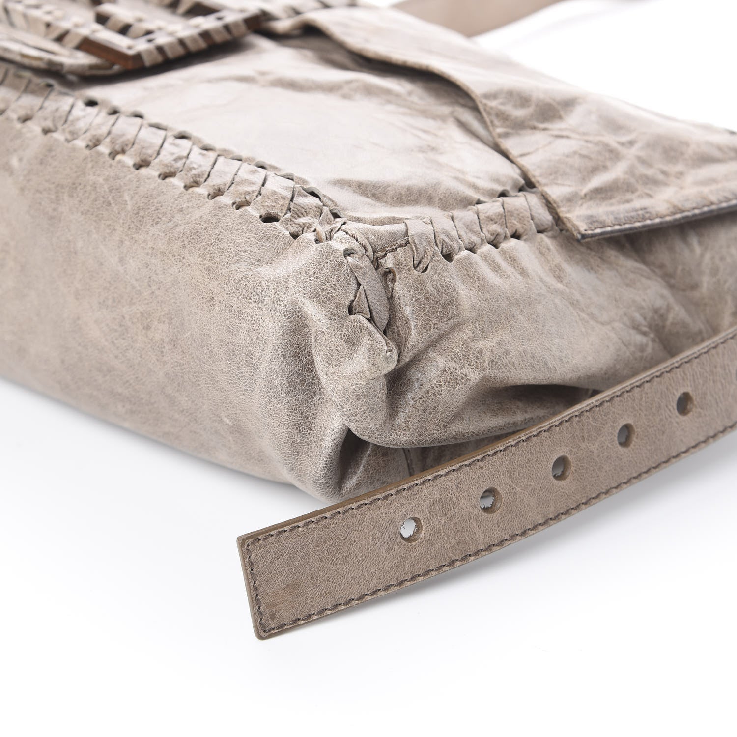 Fendi Goatskin Whipstitch Large Convertible Baguette Grey 6 of 8