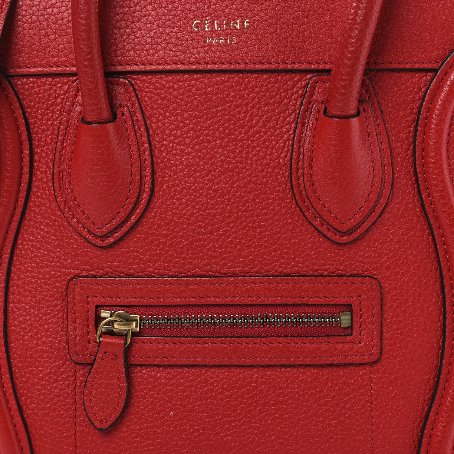 Celine Drummed Calfskin Nano Luggage Red 7 of 14