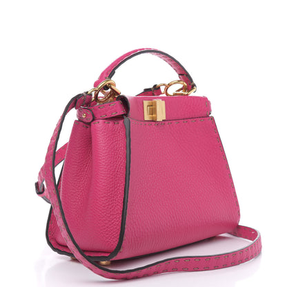 Fendi Cuoio Romano Selleria Mini Peekaboo Iconic Satchel Fuxia 3 of 10