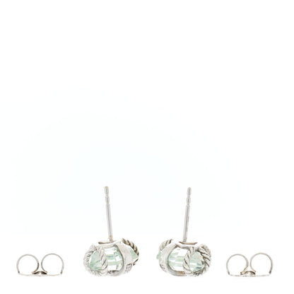 David Yurman Sterling Silver Diamond Prasiolite 10mm Cable Wrap Earrings 2 of 3