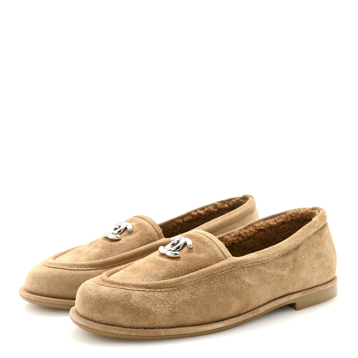 Suede Calfskin CC Loafers 37.5 Dark Beige