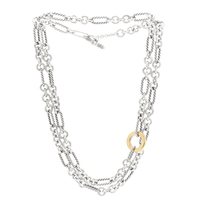 David Yurman Sterling Silver 18K Yellow Gold Figaro Link Toggle Necklace 32" 3 of 4