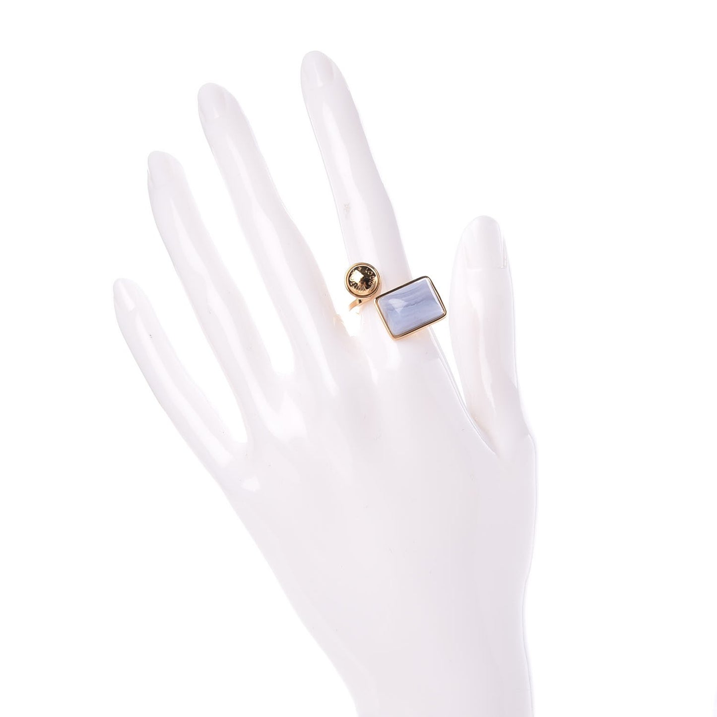 Gold Tone Blue Lace Agate Ring M