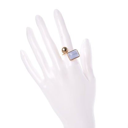 Louis Vuitton Gold Tone Blue Lace Agate Ring M 2 of 6