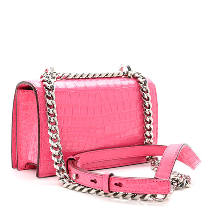 Alexander McQueen Shiny Crocodile Embossed Jeweled Satchel Peony Pink 3 of 10
