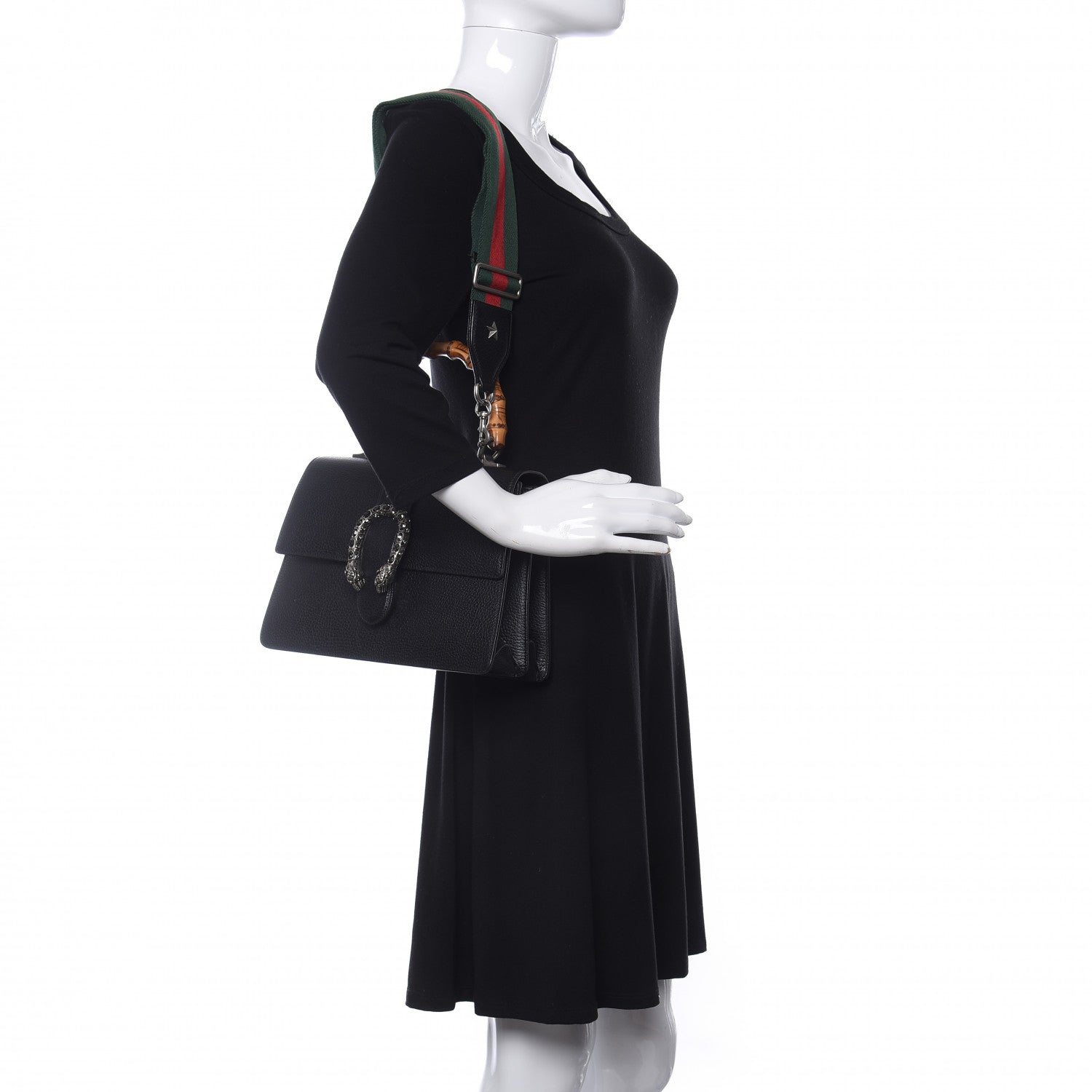 Gucci Dollar Calfskin Crystal Web Medium Dionysus Bamboo Top Handle Bag Black Black Diamond 2 of 9