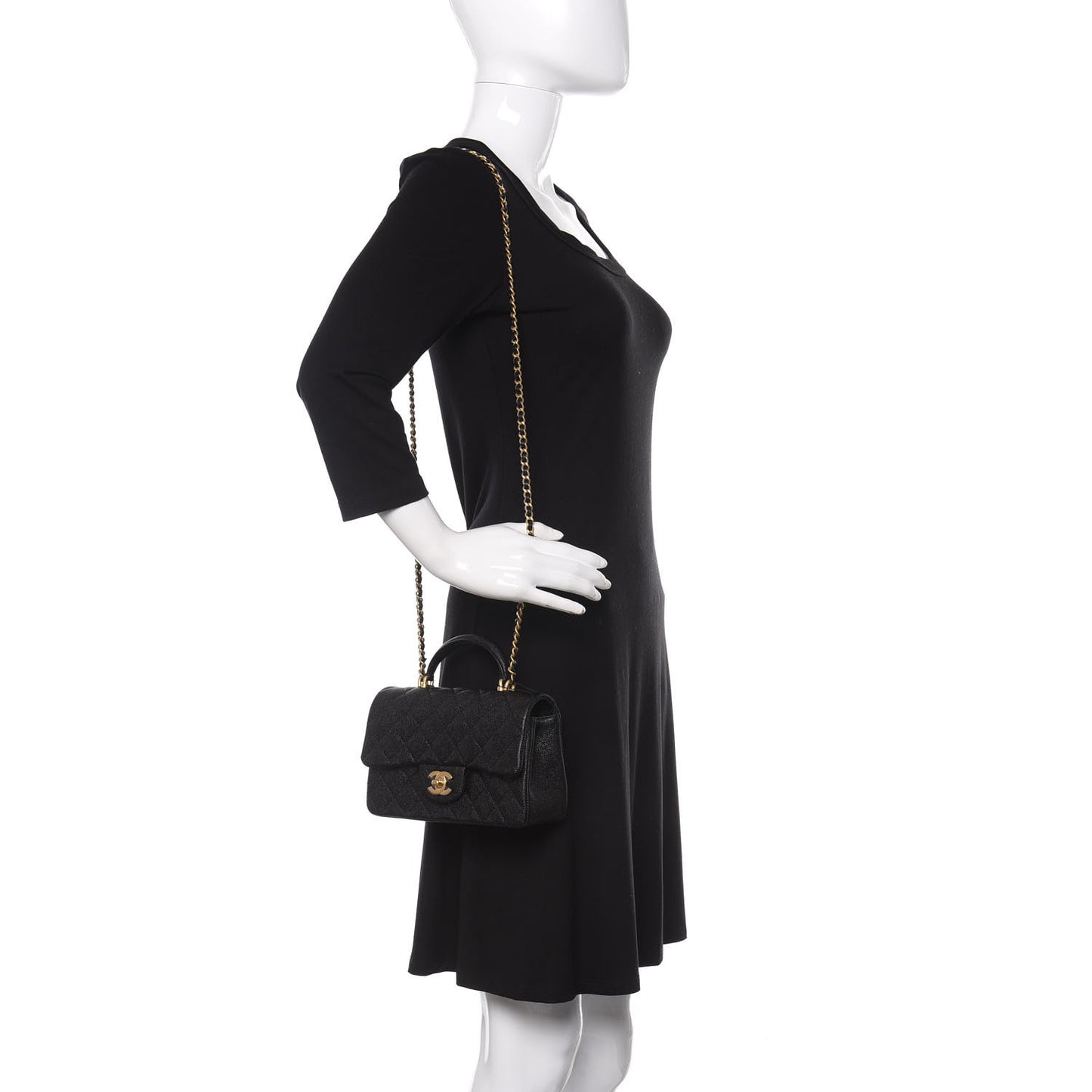 Caviar Quilted Mini Top Handle Rectangular Flap Black