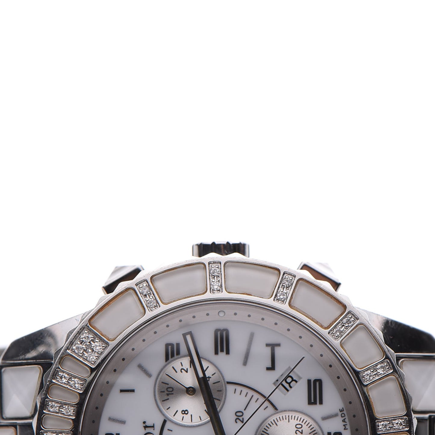 Stainless Steel Diamond Sapphire 38mm Christal Chronograph Quartz Watch White
