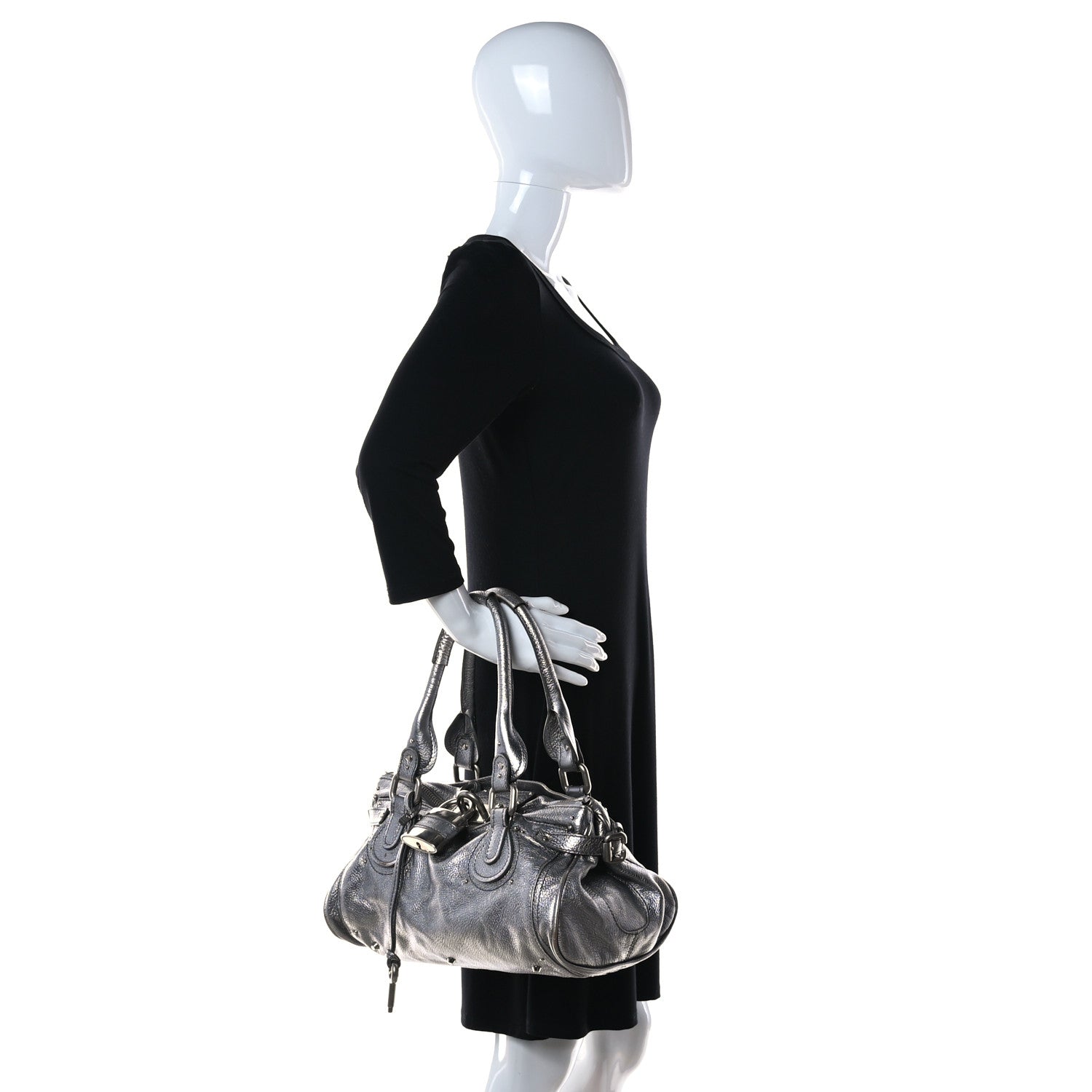 Chloe Metallic Calfskin Paddington Satchel Silver 2 of 12