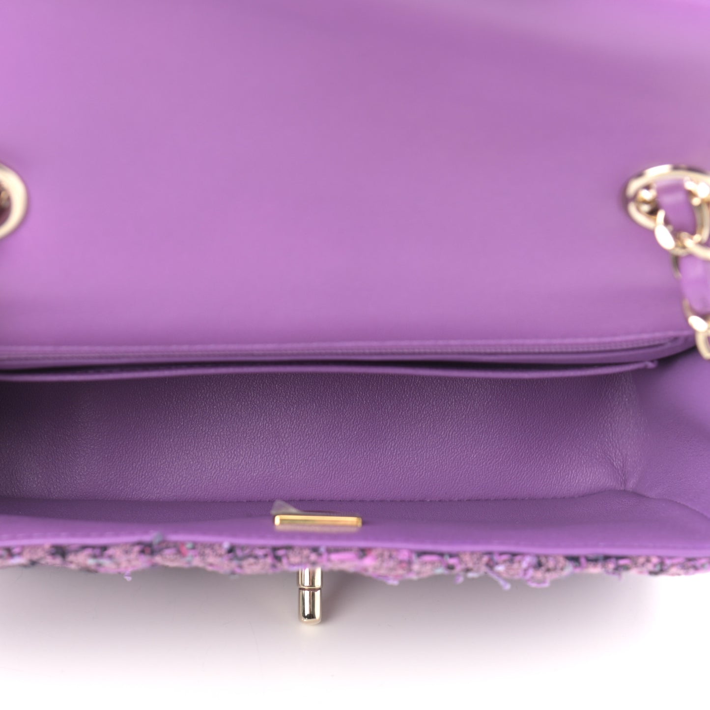 Tweed Quilted Mini Rectangular Flap Light Purple Pink Navy