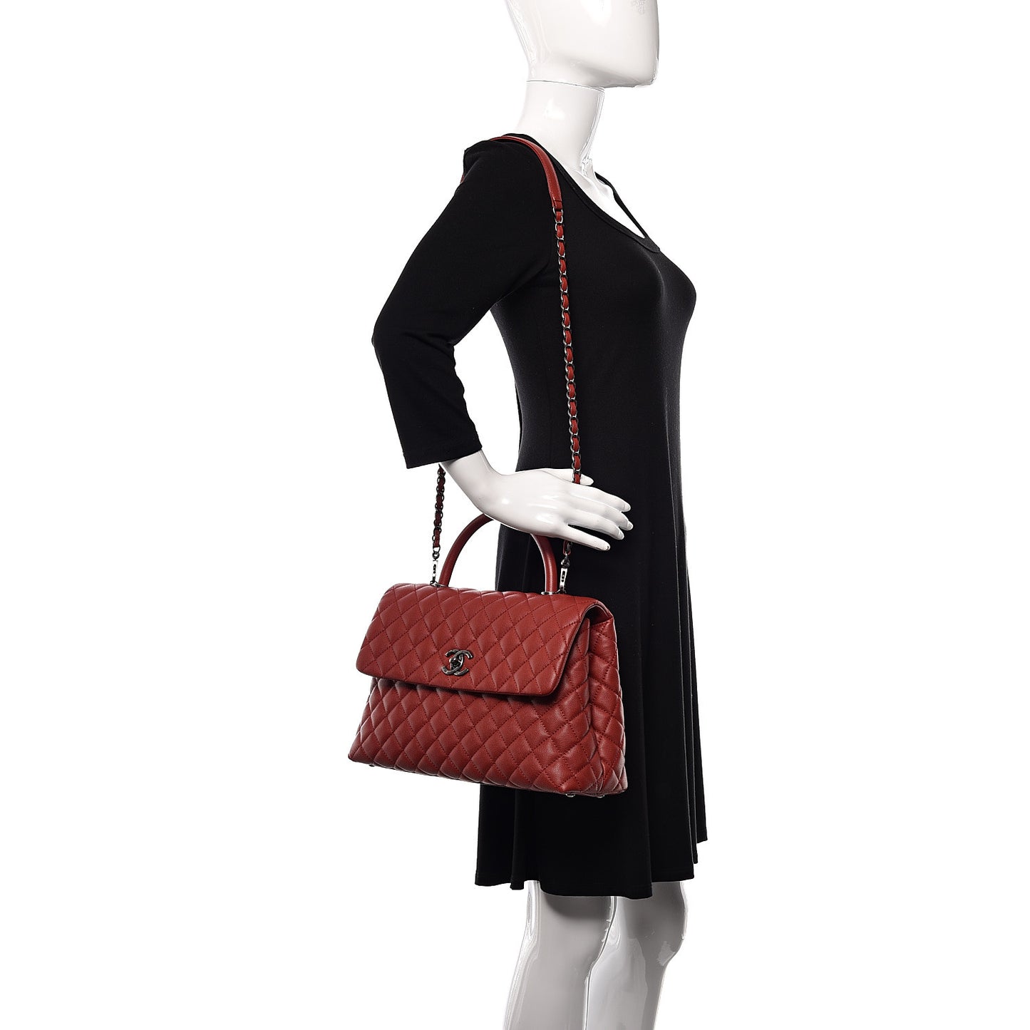 Caviar Quilted Medium Coco Handle Flap Dark Red