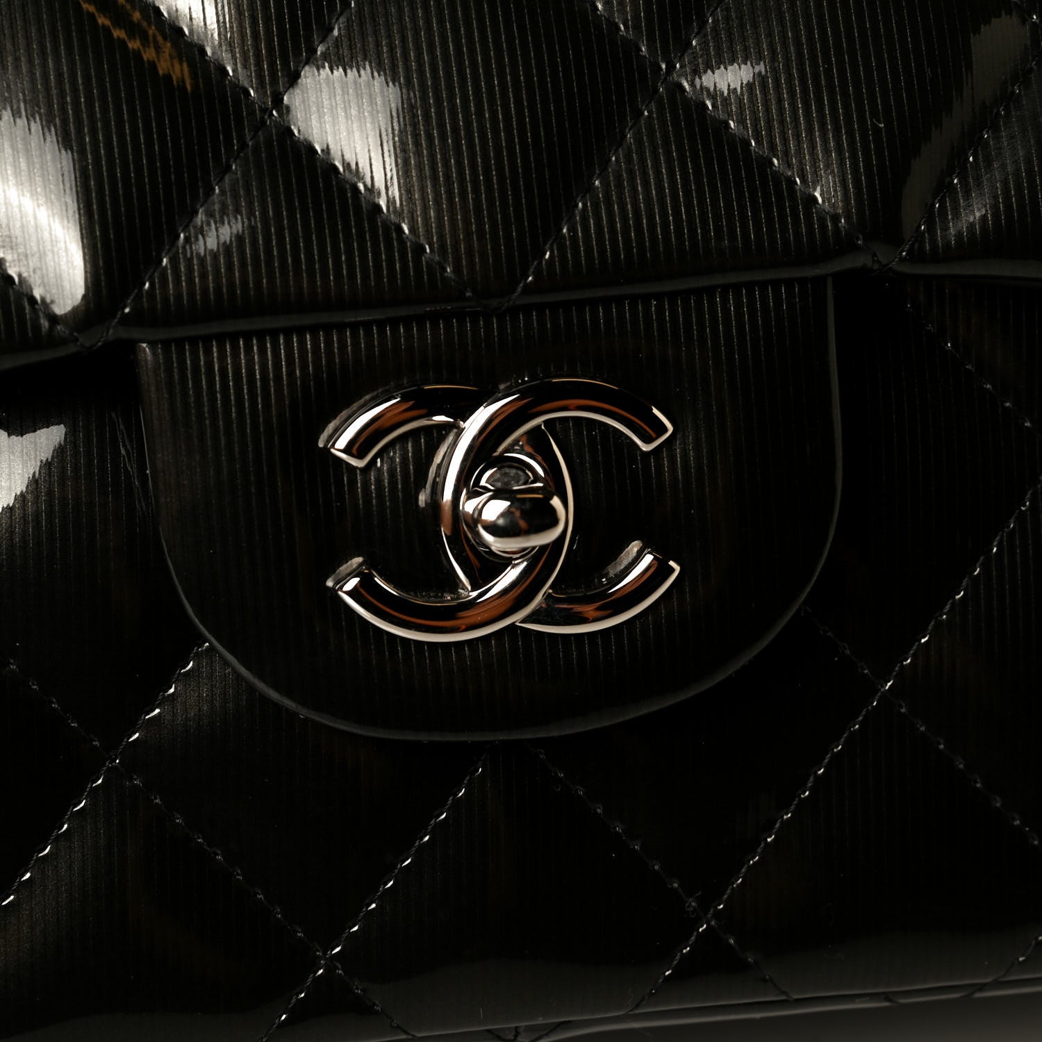 Chanel Striated Patent Quilted Jumbo Double Flap Dark Gray 8 of 8