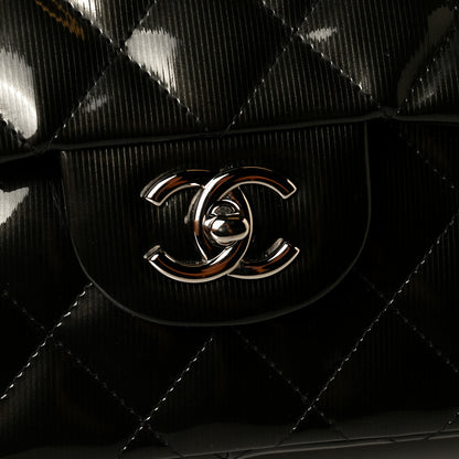 Chanel Striated Patent Quilted Jumbo Double Flap Dark Gray 8 of 8