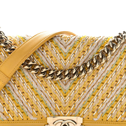 Chanel Calfskin Chevron Embroidered Medium Flap Yellow 16 of 27