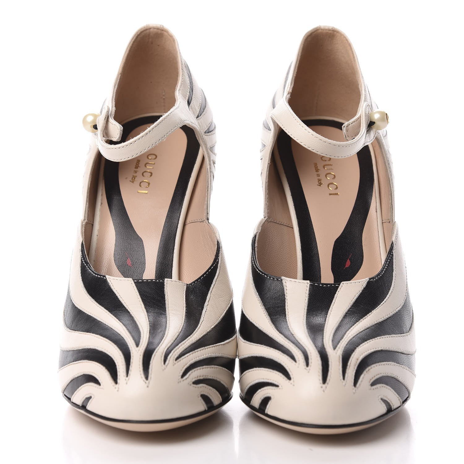 Gucci Malaga Kid Zebra Inlay Lesley Mary Jane Pumps 37.5 Mystic White Black 3 of 8