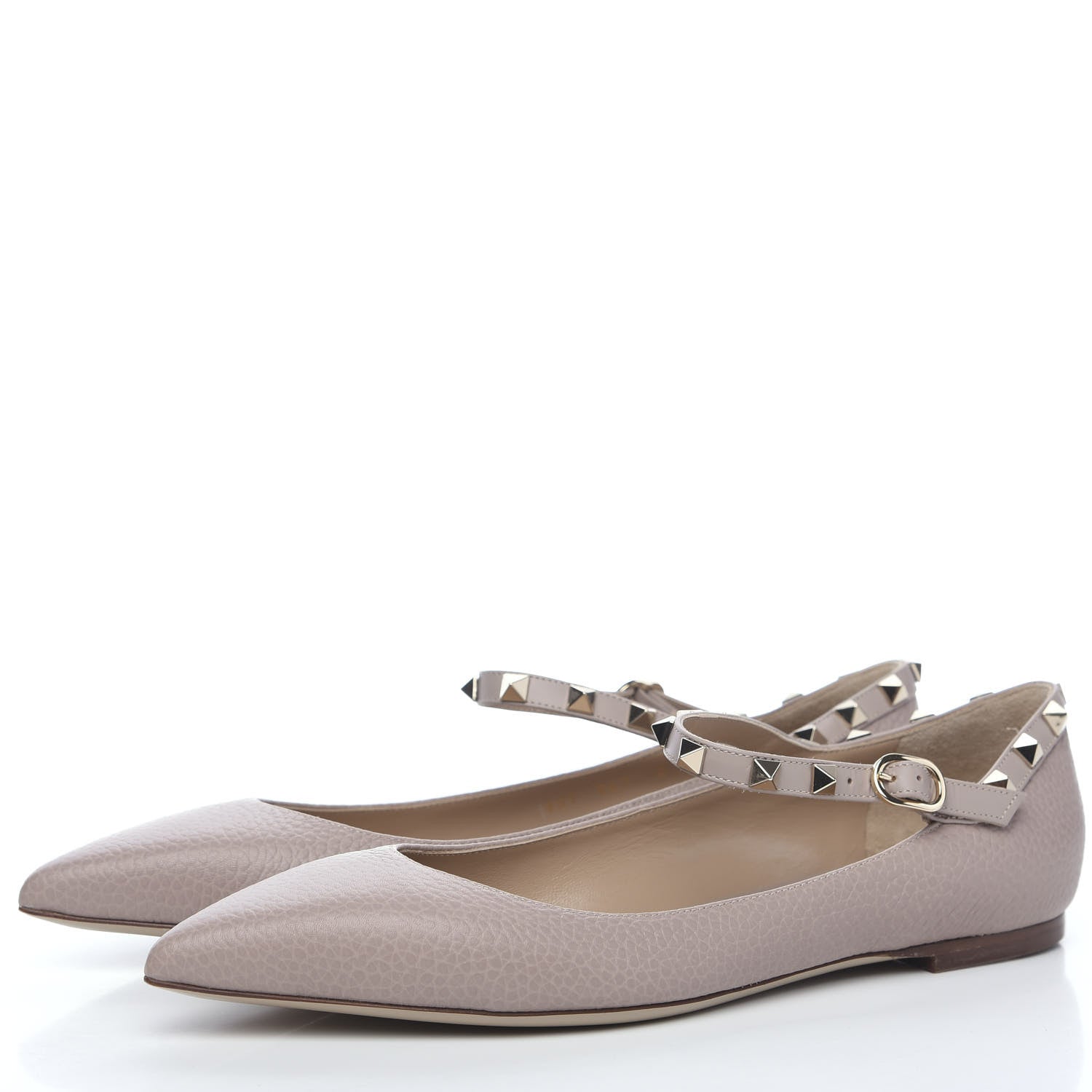 Valentino Garavani Pebbled Calfskin Rockstud Ankle Strap Ballerina Flats 39.5 Poudre 3 of 8
