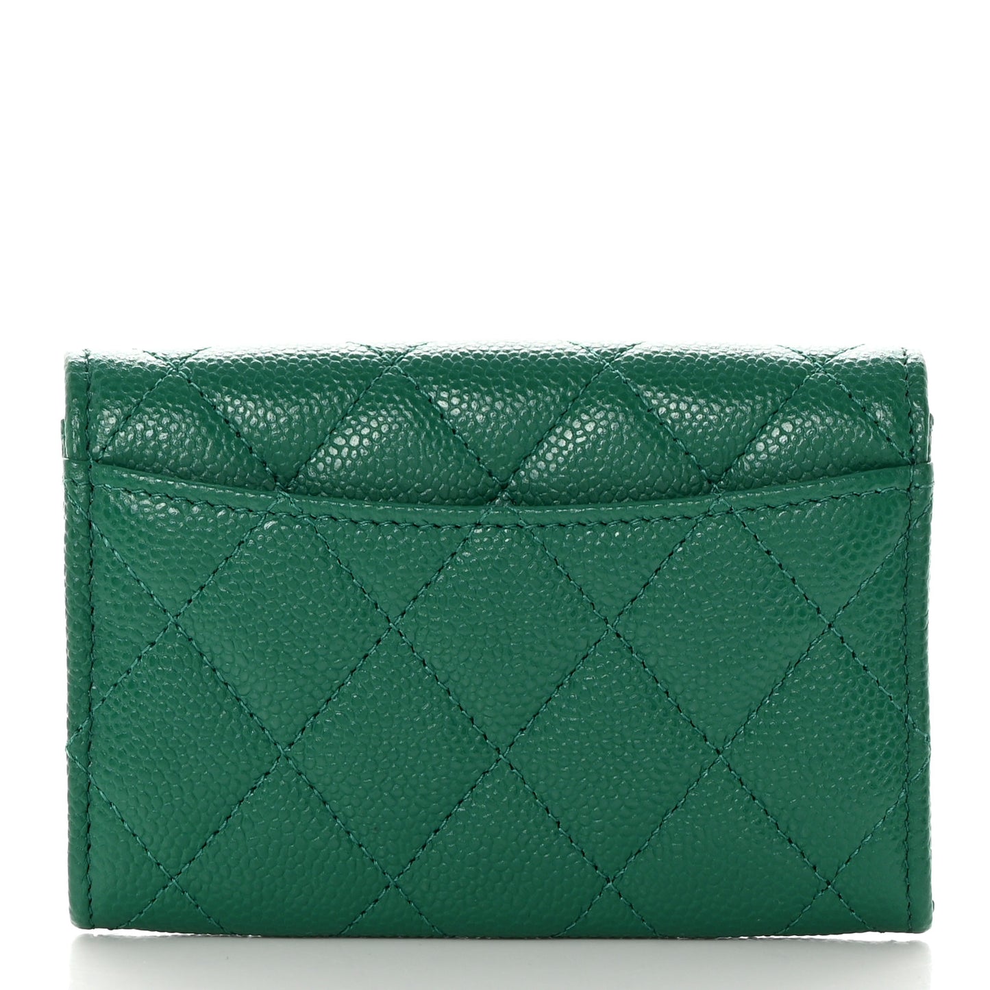 Caviar Quilted Flap Card Holder Wallet Green