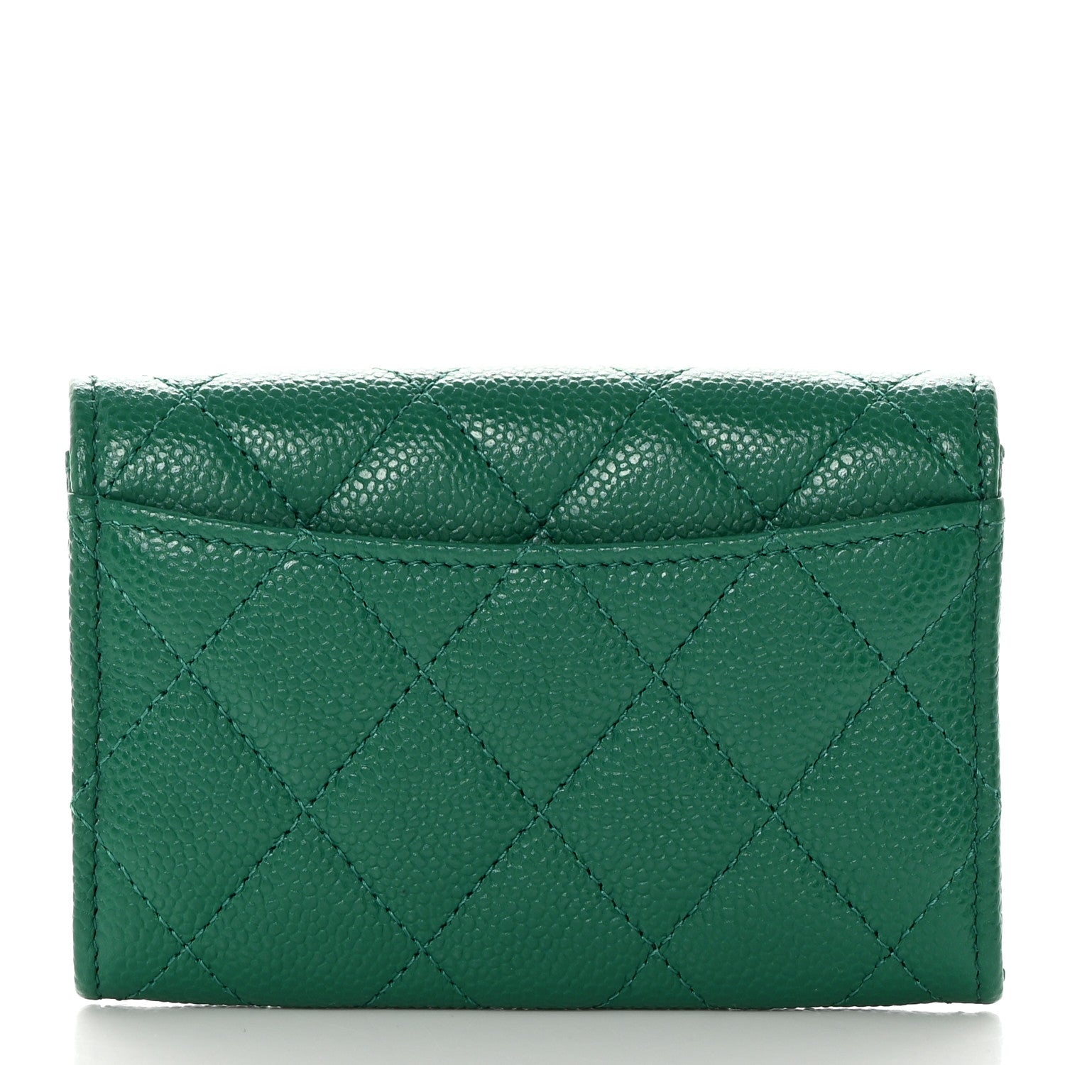 Chanel Caviar Quilted Flap Card Holder Wallet Green 3 of 8