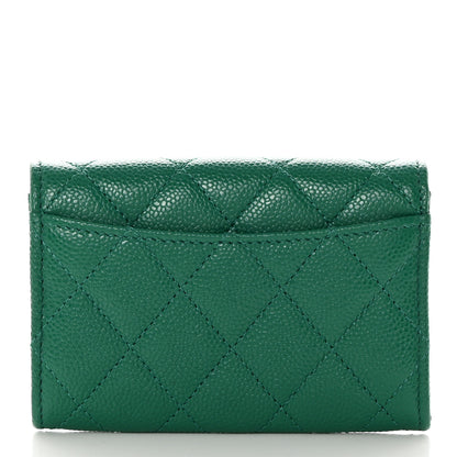 Chanel Caviar Quilted Flap Card Holder Wallet Green 3 of 8