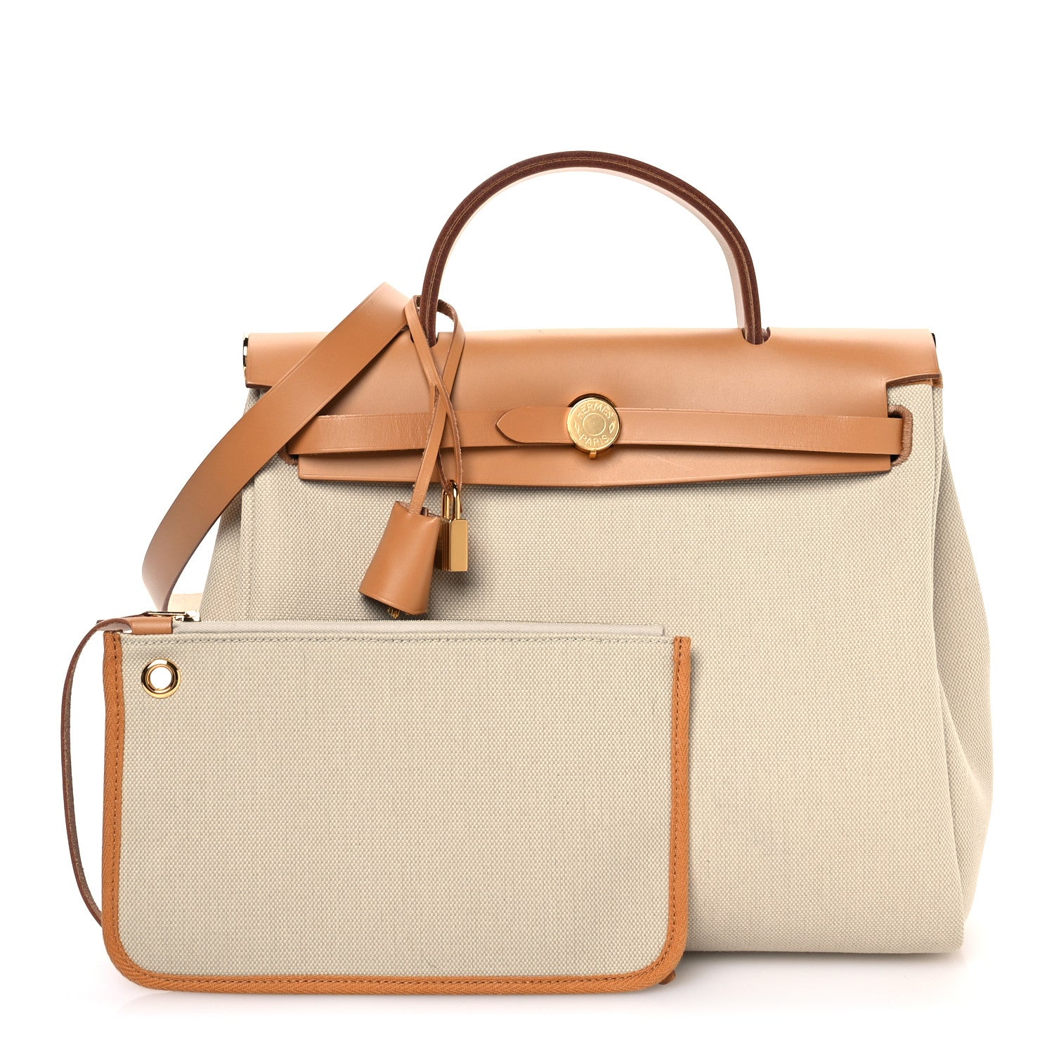 Hermes Military Toile Vache Hunter Herbag Zip Retourne 31 PM Beton Naturel 3 of 11