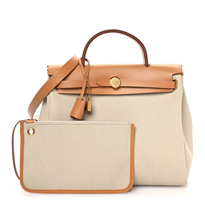 Hermes Military Toile Vache Hunter Herbag Zip Retourne 31 PM Beton Naturel 3 of 11
