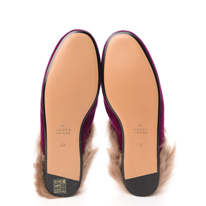 Gucci Velvet Fur Womens Princetown Slippers 37 Fucsia Violet Cyclamen Natural 5 of 8