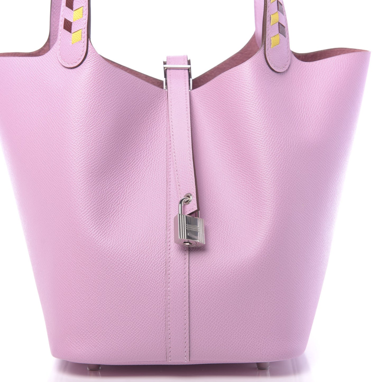 Epsom Tressage De Cuir Picotin Lock 22 MM Mauve Sylvestre Rouge H Jaune De Naples