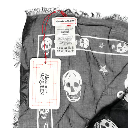Alexander McQueen Silk Chiffon Punk Skull Scarf Black Ivory 4 of 4