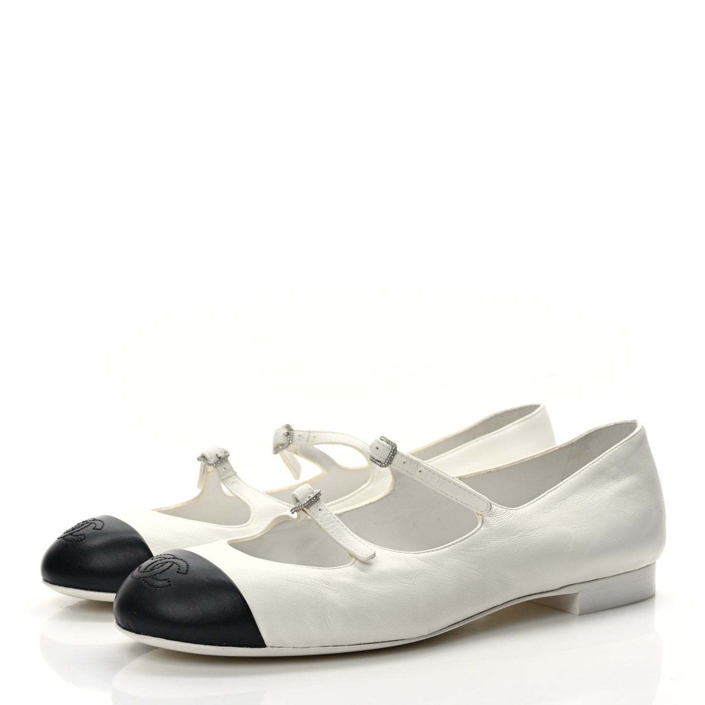 Lambskin Mary Jane Flats 40 White Black