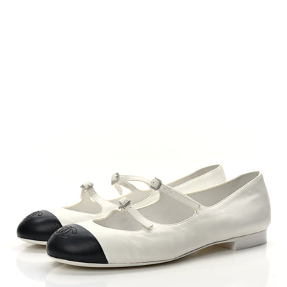 Chanel Lambskin Mary Jane Flats 40 White Black 3 of 9