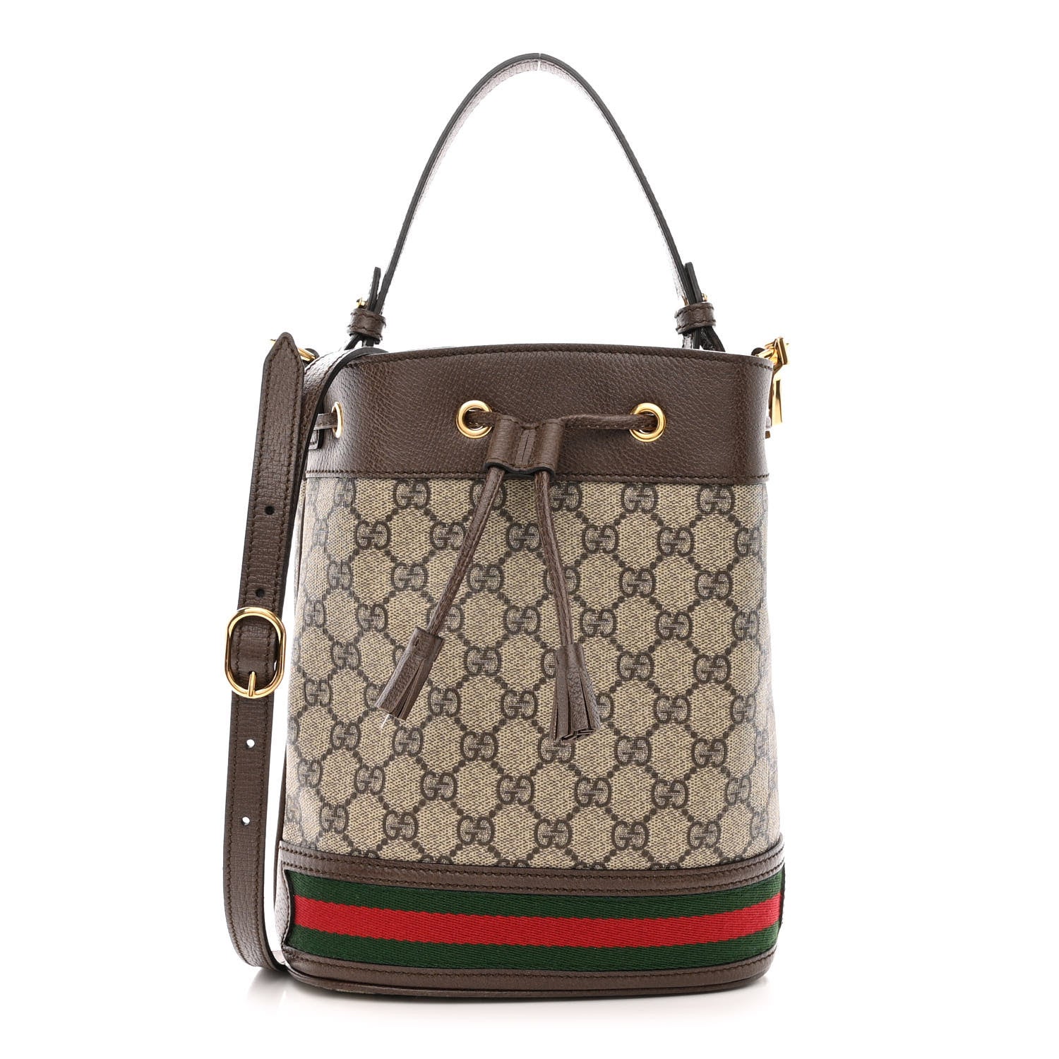 Gucci GG Supreme Monogram Web Small Ophidia Bucket Bag Brown 1 of 11