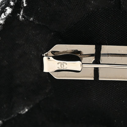 Chanel Tweed Camellia Pin Brooch Black Silver 3 of 3