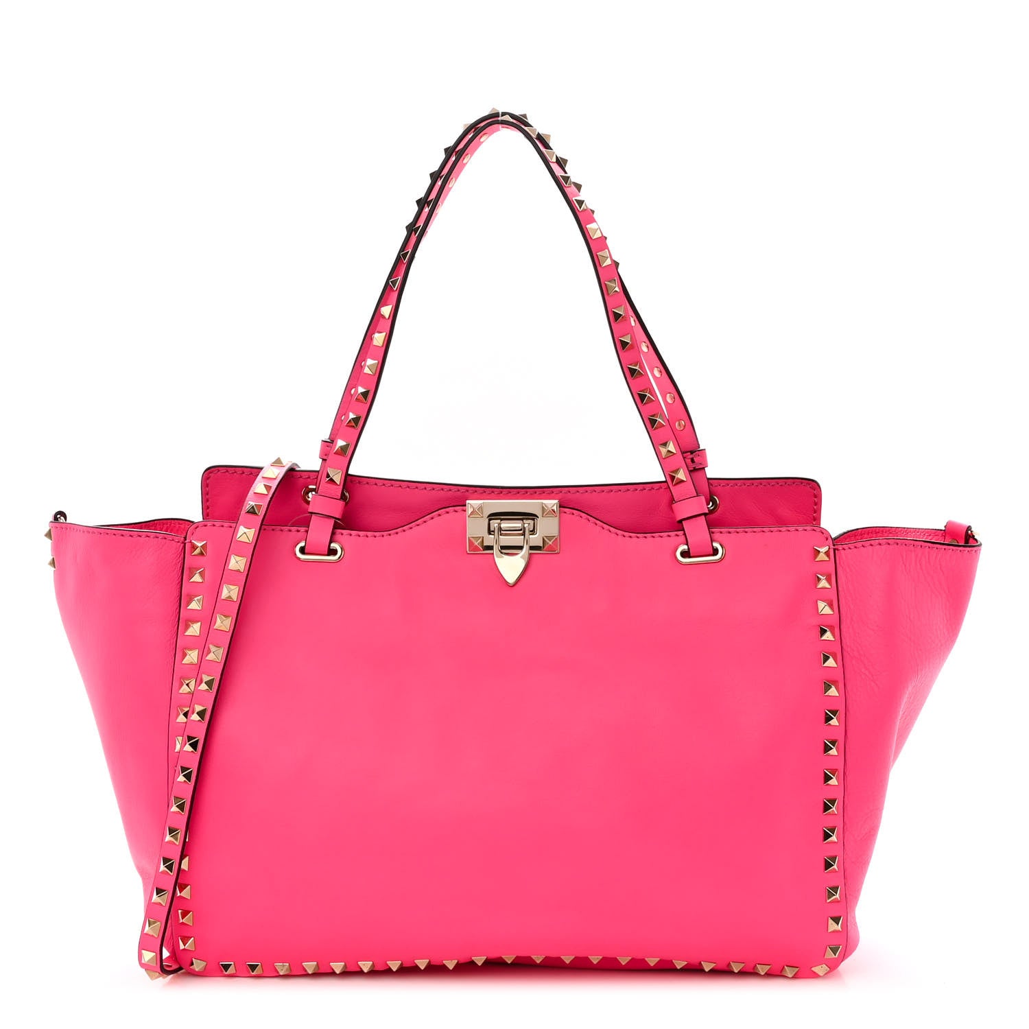 Valentino Garavani Vitello Medium Rockstud Tote Fuxia Fluo 1 of 9