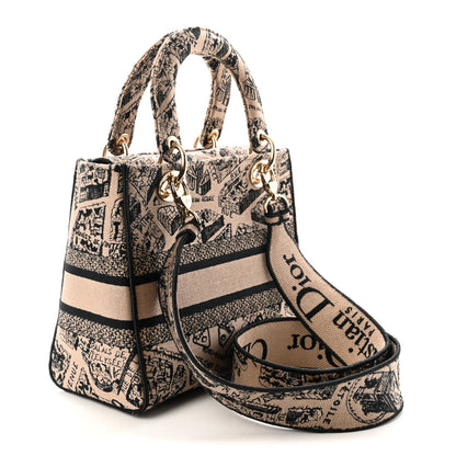 Christian Dior Canvas Embroidered Medium Plan de Paris Lady D-Lite Beige Black 3 of 9
