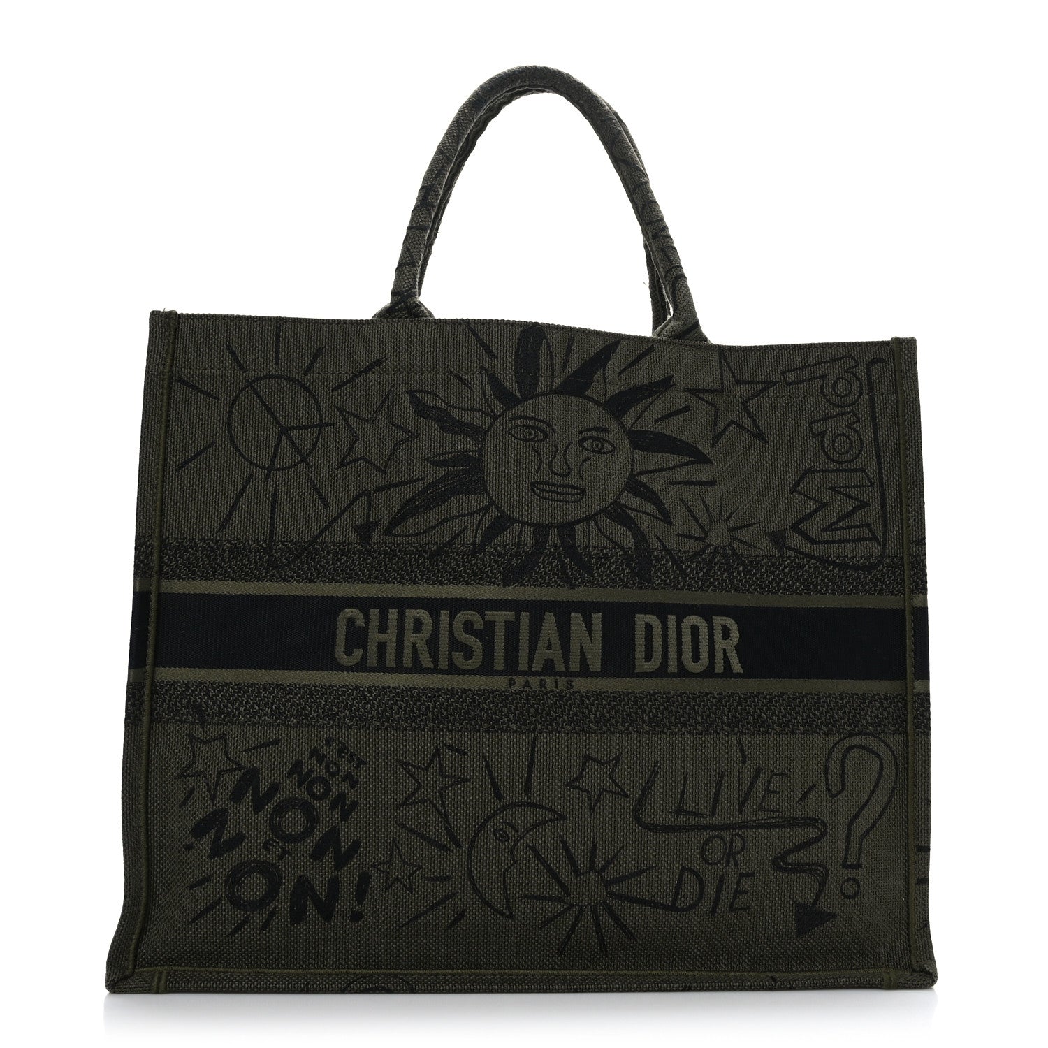 Christian Dior Canvas Embroidered Graffiti Book Tote Vert 2 of 9
