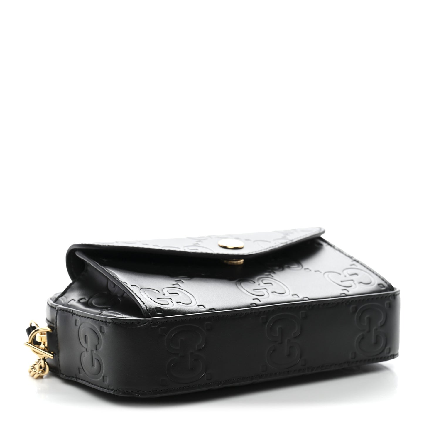 Calfskin GG Super Mini Debossed Chain Wallet Black