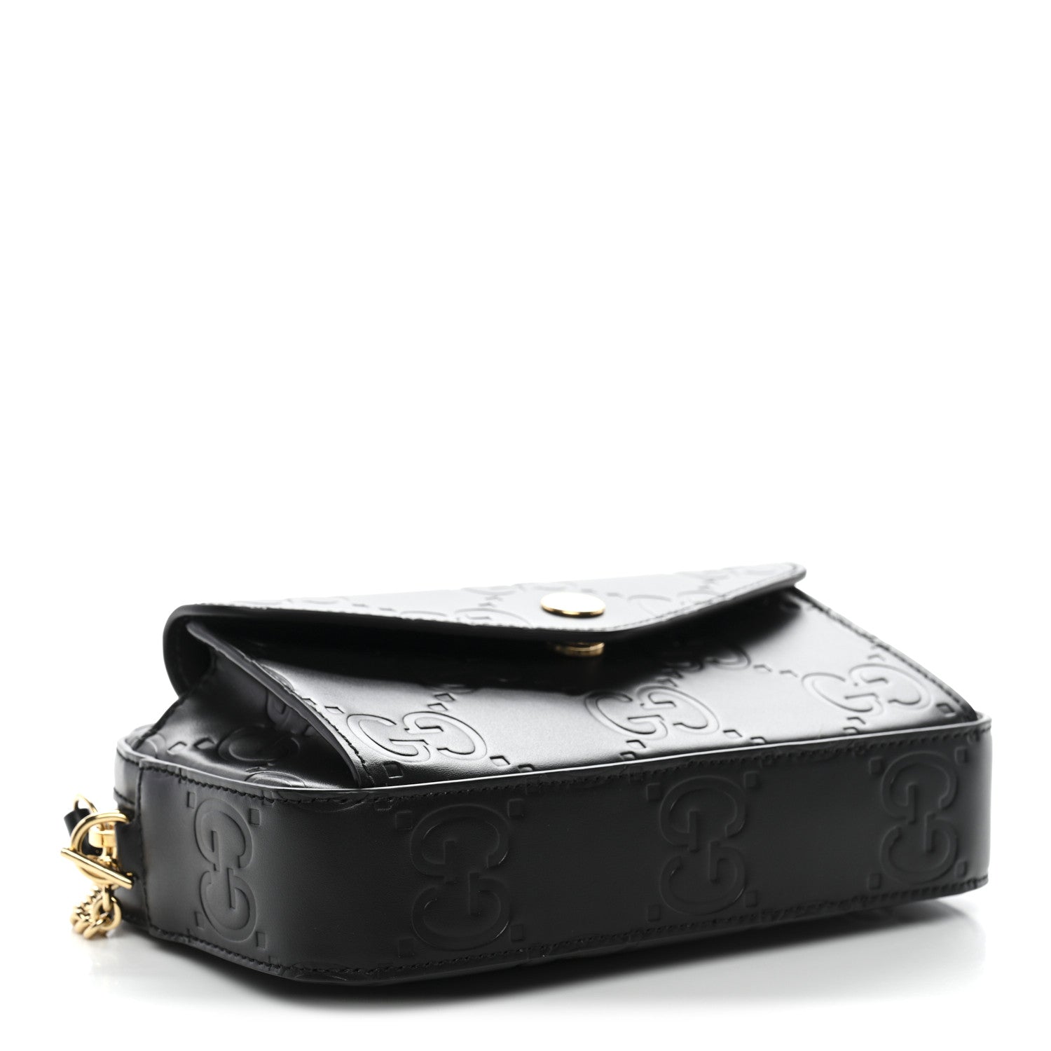 Gucci Calfskin GG Super Mini Debossed Chain Wallet Black 4 of 10