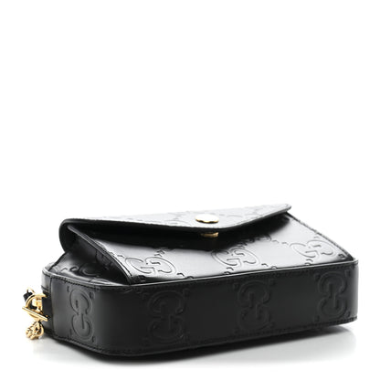 Gucci Calfskin GG Super Mini Debossed Chain Wallet Black 4 of 10