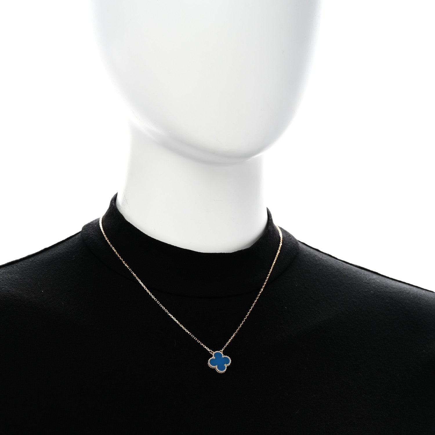 Van Cleef & Arpels 18K Yellow Gold Blue Agate Vintage Alhambra Pendant Necklace 2 of 6