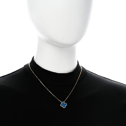 Van Cleef & Arpels 18K Yellow Gold Blue Agate Vintage Alhambra Pendant Necklace 2 of 6