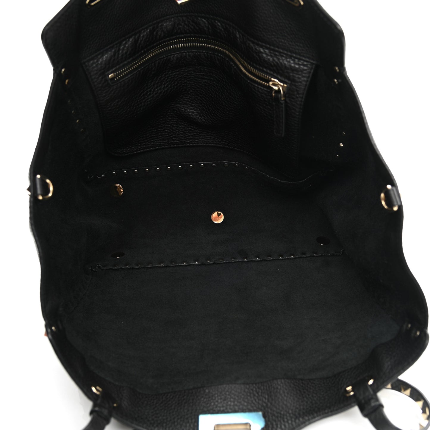 Pebbled Calfskin Medium Rockstud Tote Black